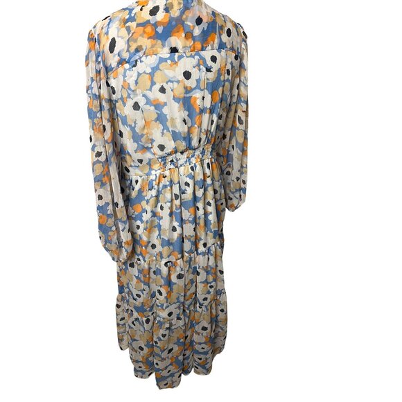 NWT Joie Floral Fields Midi Dress Blue Orange L Fairy Timeless Tiered - Picture 4 of 16
